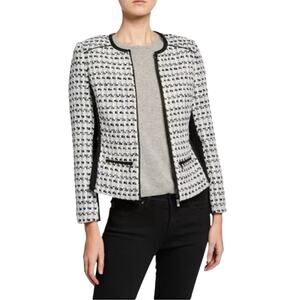 KARL LAGERFELD  Sz 16 Paris Zip-Front Contrast Paneled Tweed Pockets Jacket